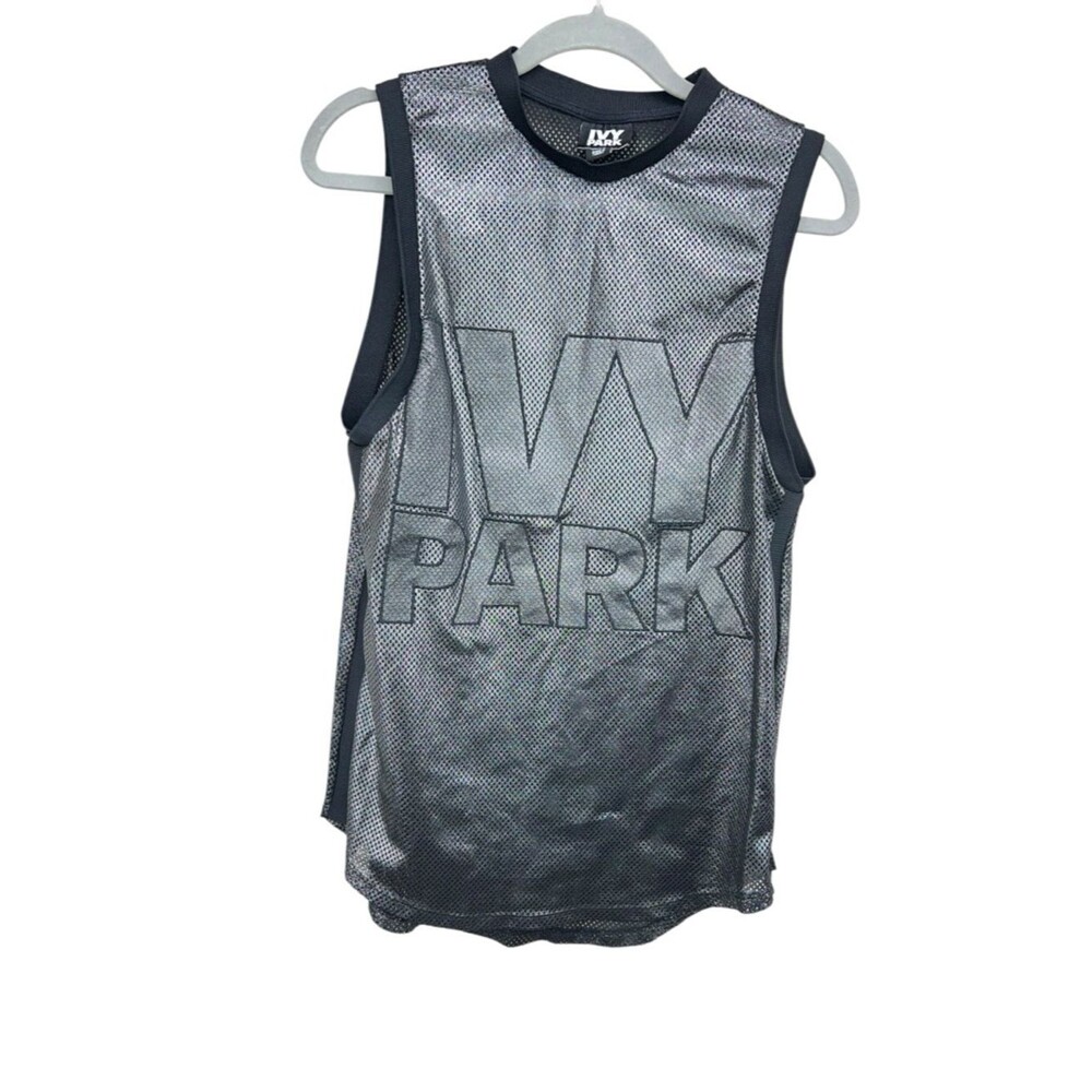 Ivy Park Metallic Mesh Logo Oversized Jersey Tank Womens XXS